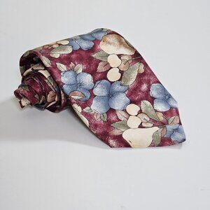 London Fog Tie Silk Multicolor Floral Print Water Repellent W3.75 L59 Inch Boho